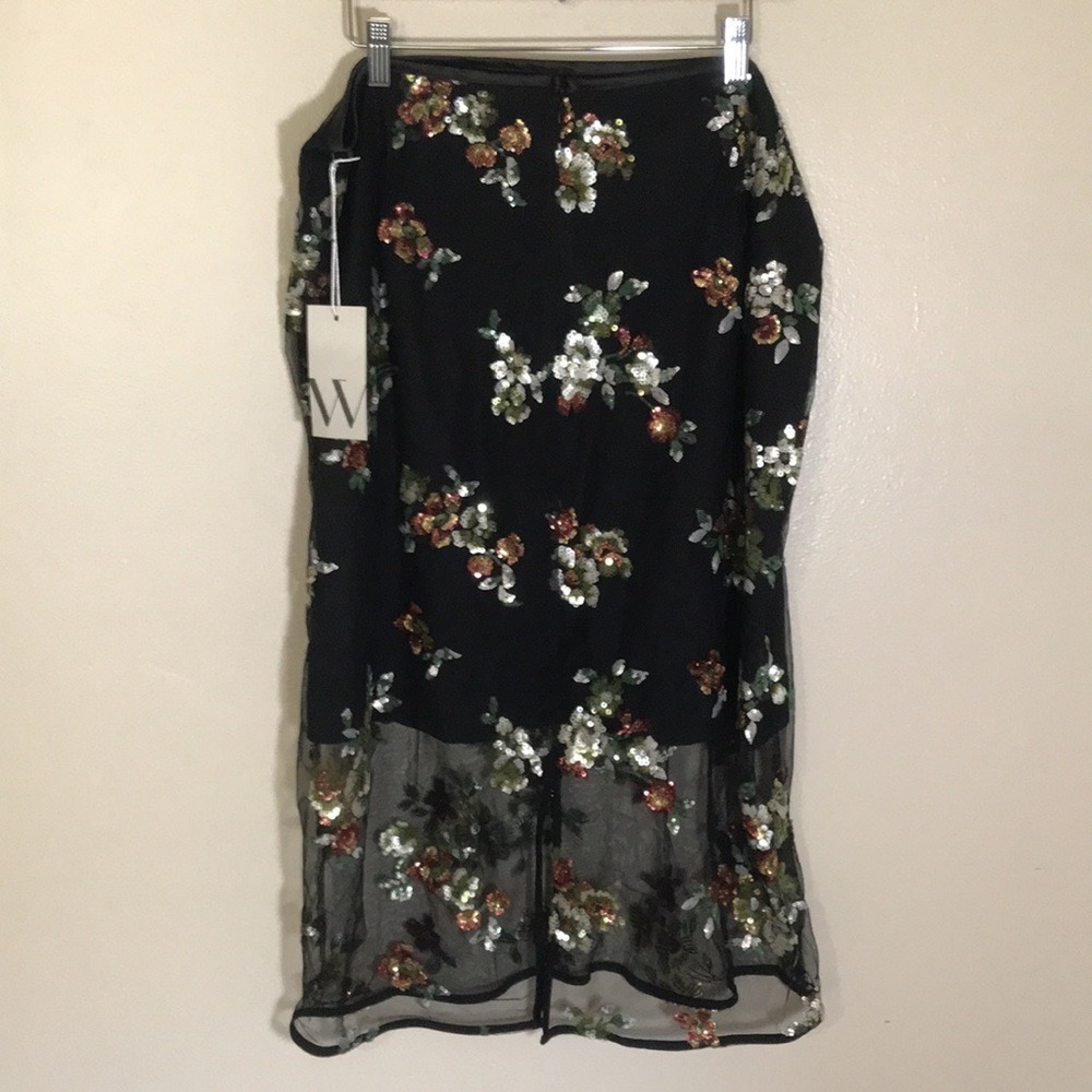 Worthington Women's 18 Pencil Skirt Black Floral Sequined Sheer Hem Midi NEW - Picture 8 of 11